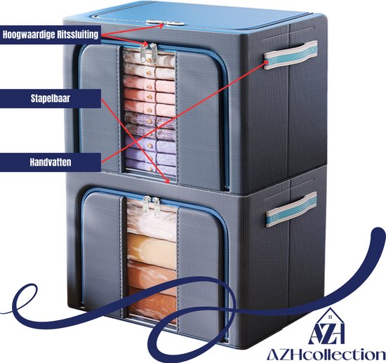 AZH Collection Opbergbox - Opvouwbaar 100L Blauw - Opbergdoos met stalen frame - Organizer - Opbergzak - Opbergmand