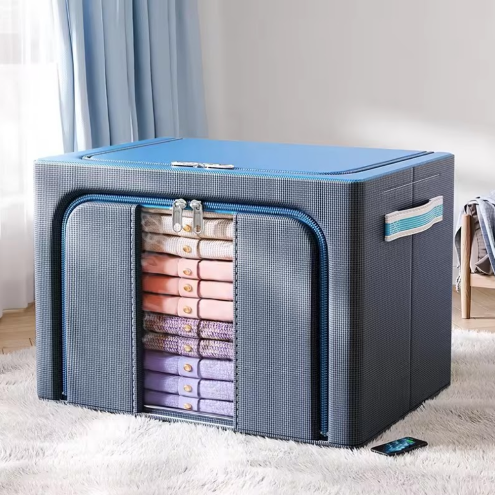 AZH Collection Opbergbox - Opvouwbaar 100L Blauw - Opbergdoos met stalen frame - Organizer - Opbergzak - Opbergmand