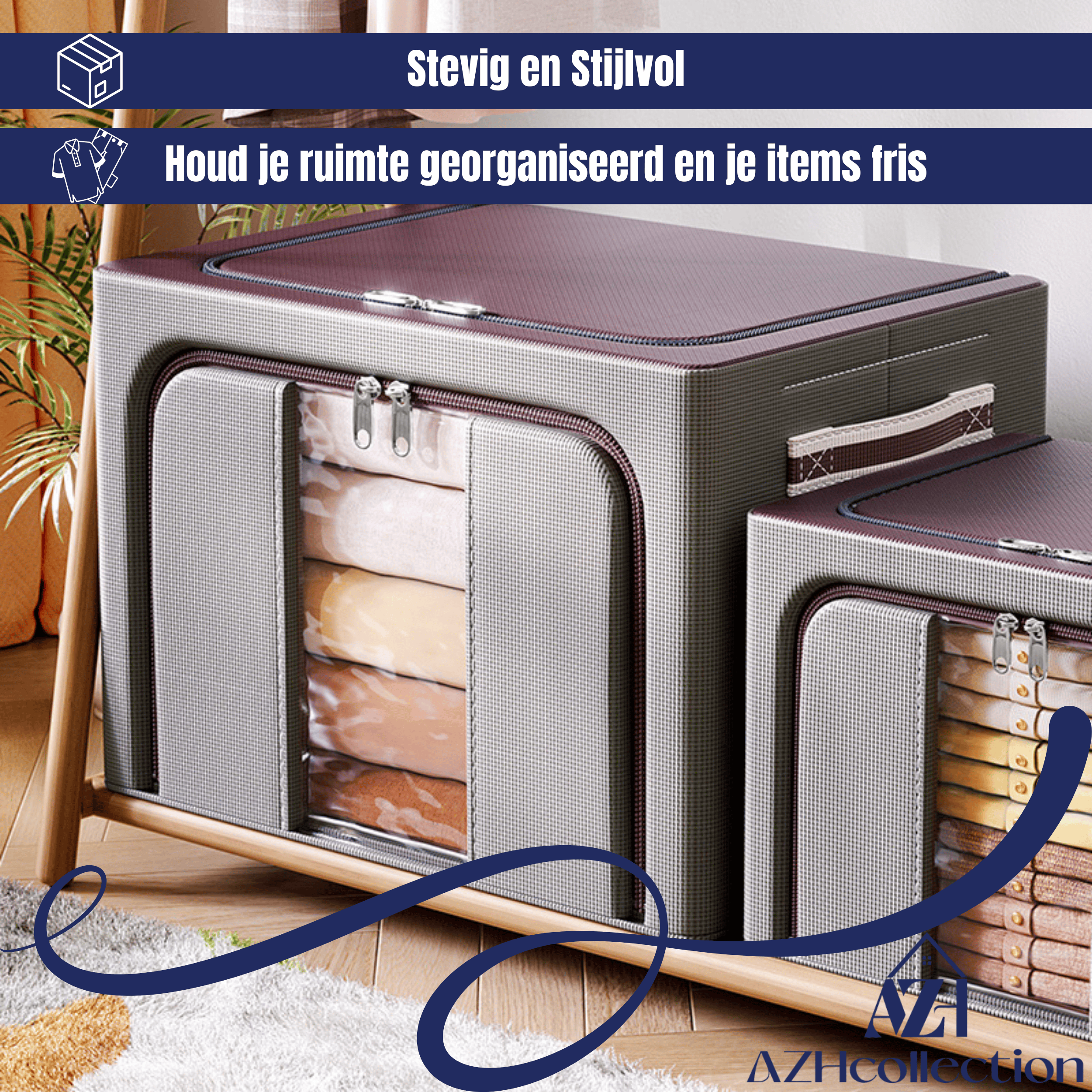AZH Collection Opbergbox - Opvouwbaar 66L Bruin - Opbergdoos met stalen frame - Organizer - Opbergzak - Opbergmand