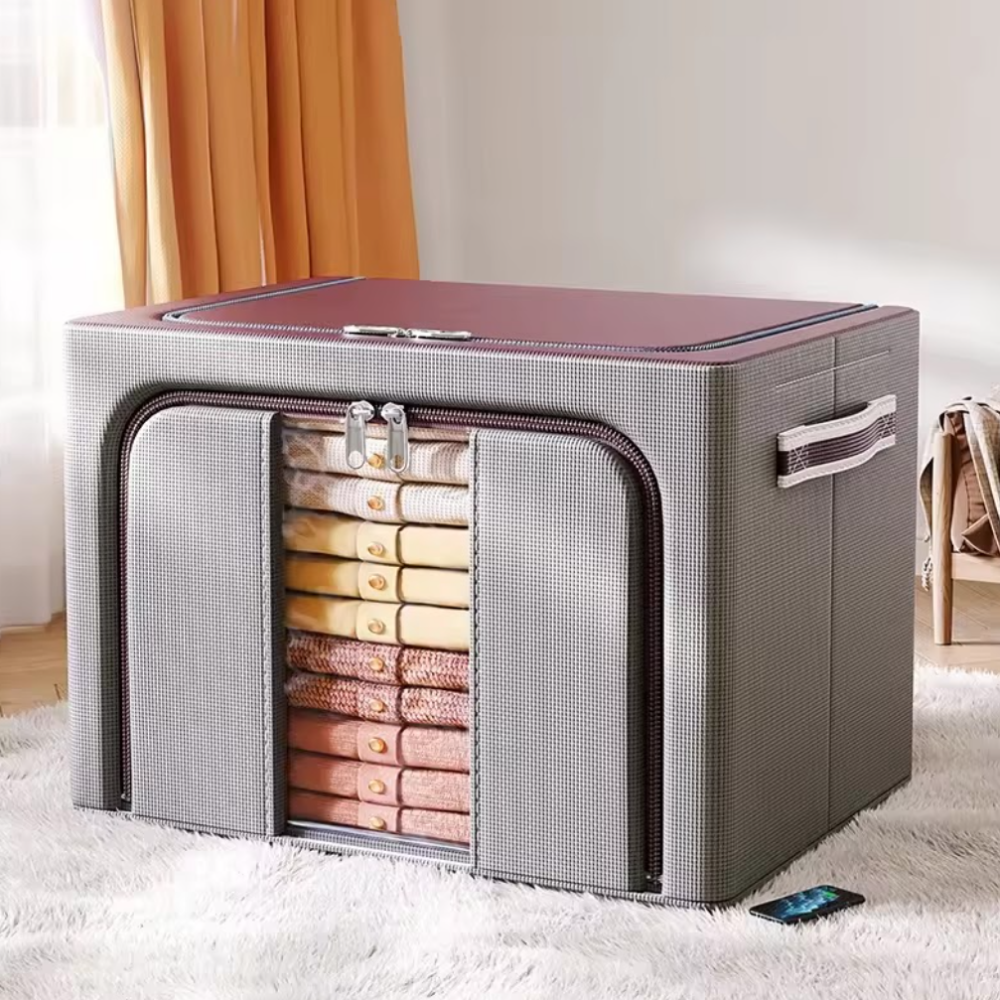 AZH Collection Opbergbox - Opvouwbaar 66L Bruin - Opbergdoos met stalen frame - Organizer - Opbergzak - Opbergmand